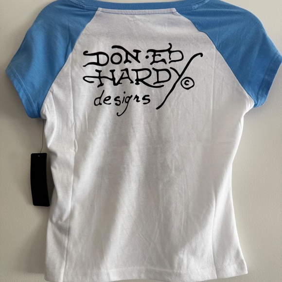 Ed Hardy Blue and White Short Sleeve Tee - Picture 4 of 5